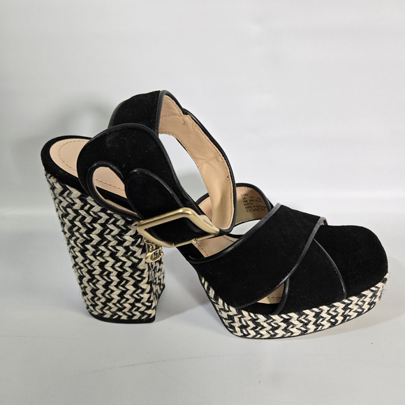 Coach Nelly Raffia Platform Chunky Heel Sandals Black Size 10 NIB Party Designer - Picture 5 of 13